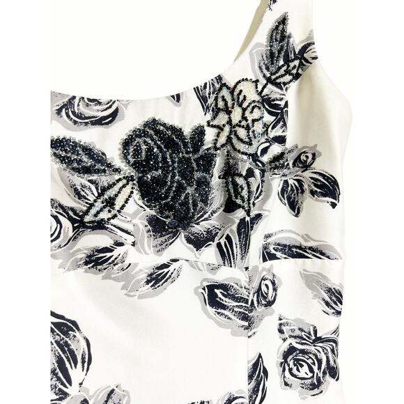 Laundry by Shelly Segal Black White Sequin Floral Silk Cocktail Dress Size 6 - Picture 3 of 8